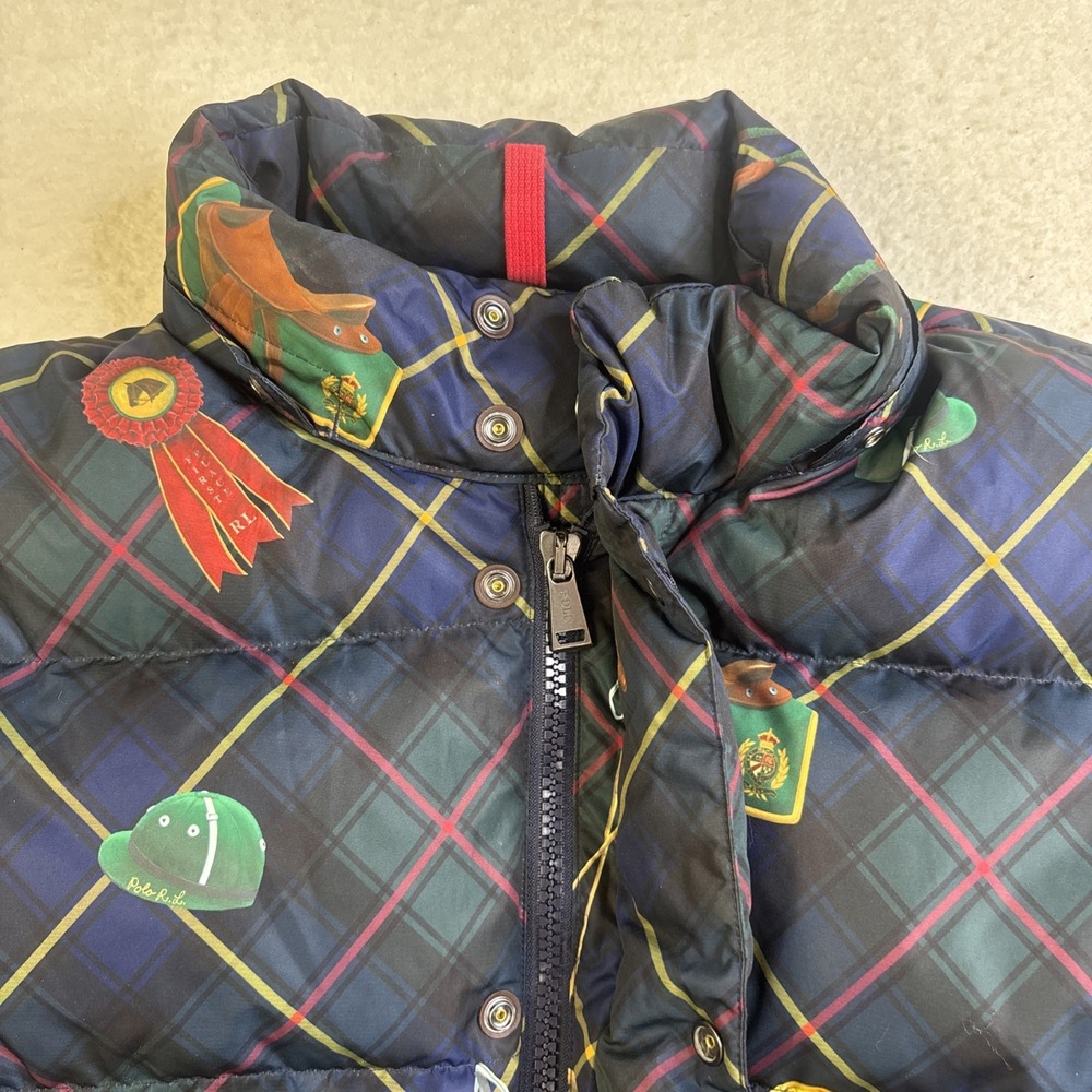 Polo Ralph Lauren Equestrian Horse AOP Puffer Jacket Down Filled Tartan Plaid L - Picture 5 of 16